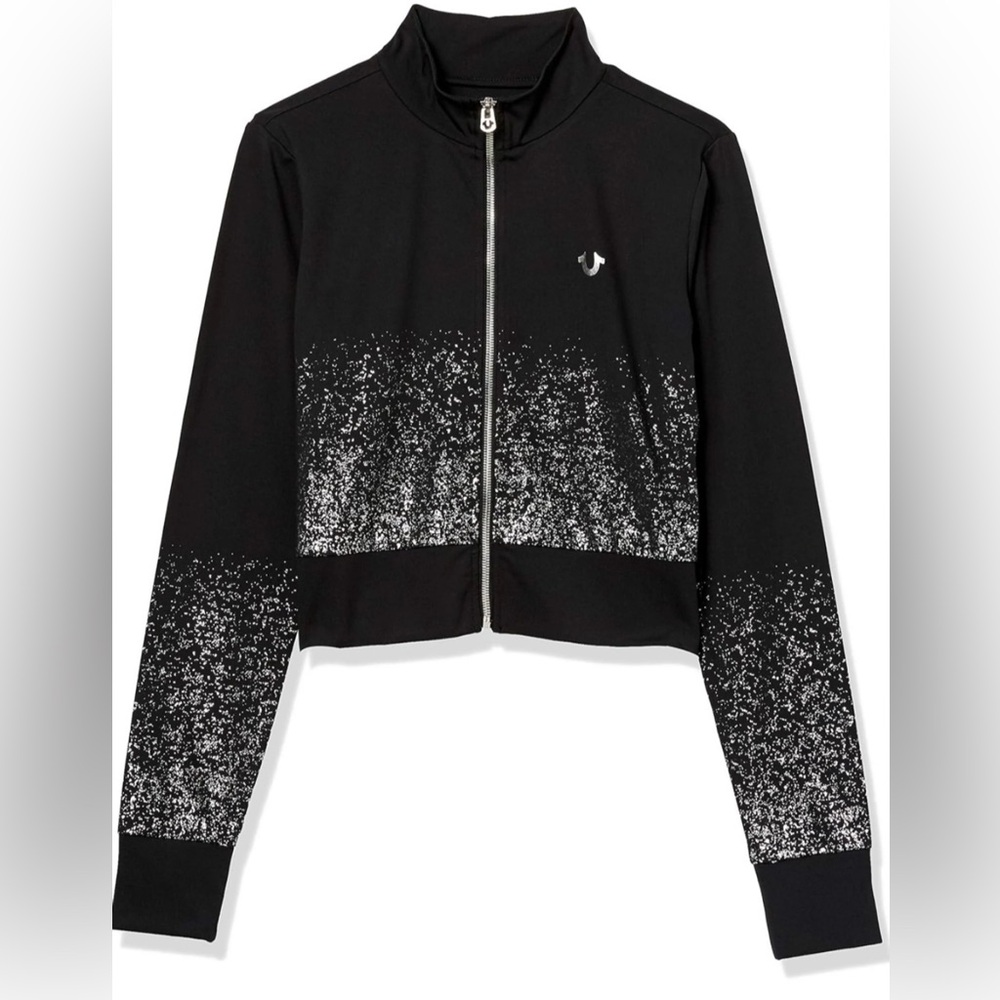 True Religion Ombré Glitter Zip Up in Black